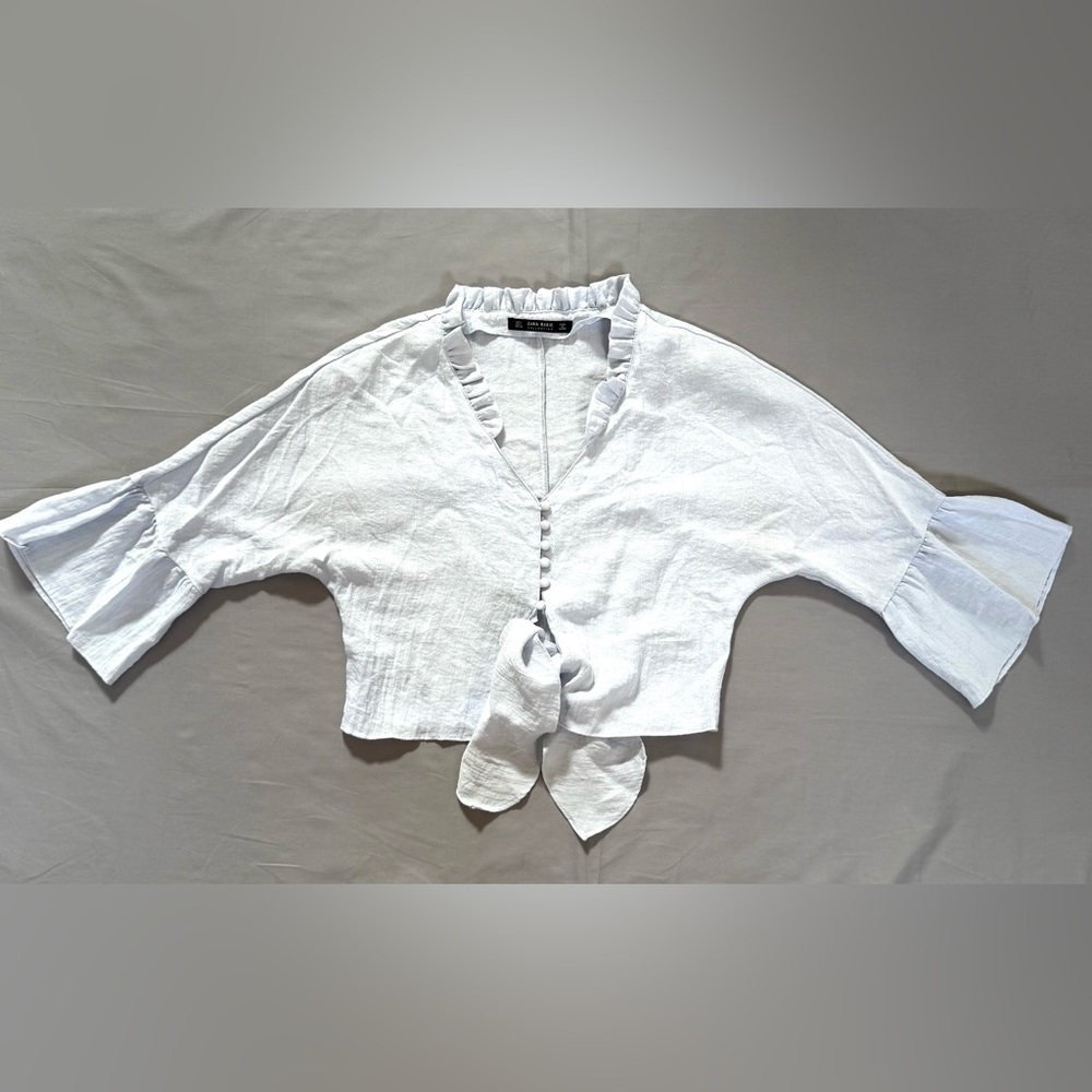 Zara Womens Victorian Style Light Blue Cropped Top‎ Size L
